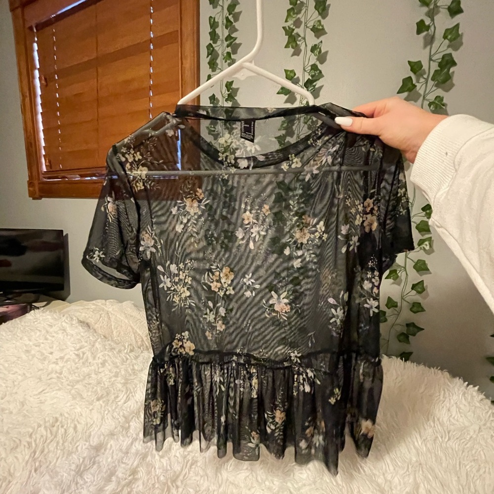 mesh floral blouse